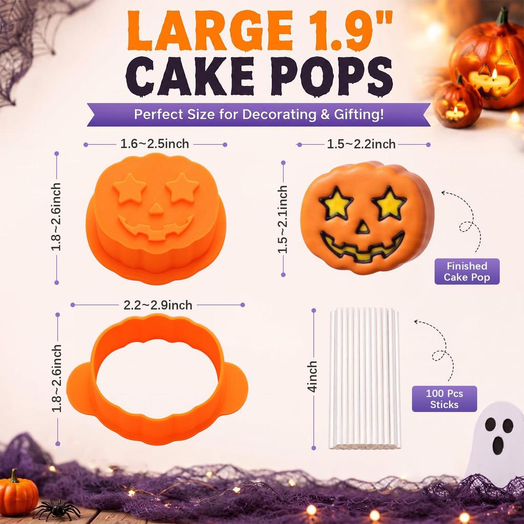 Halloween 3D Silicone Cake Pop Set Reusable Pumpkin Ghost Skull Bat Food Grade Baking Reusable with Paper Sticks And Ties