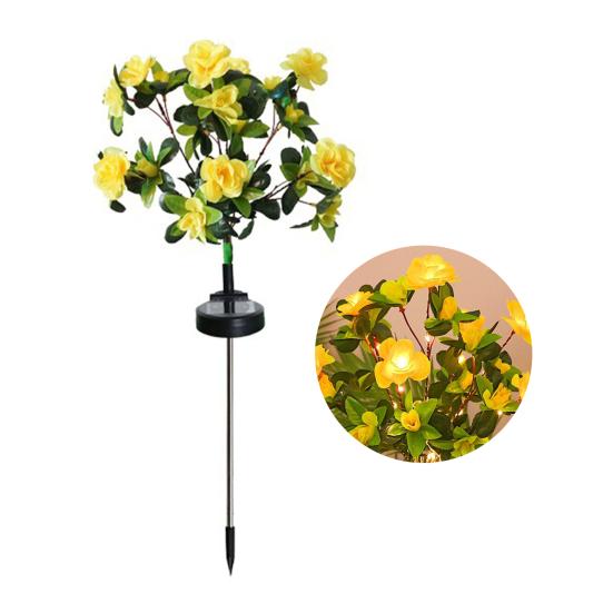 Solar Garden Bloom Light Artificial Azalea Flower Stake Lamp LED Waterproof Pathway Light for Yard Fence Patio Lawn Cemetery Decor