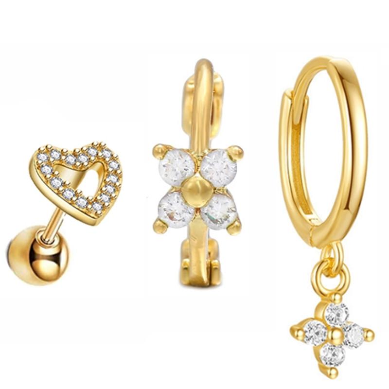 New Design Stainless Steel Cubic Zirconia Chain Hoop Earring For Women Star Moon Pendant Cartilage Earring Piercing Jewelry