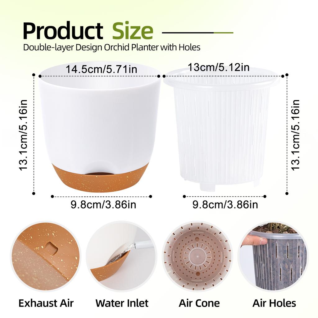 2PCS Orchid Pots with Holes for Repotting Flower Pot Plastic Orchid Pot Inner Orchid Planter Self Watering Plant Pot with Inje