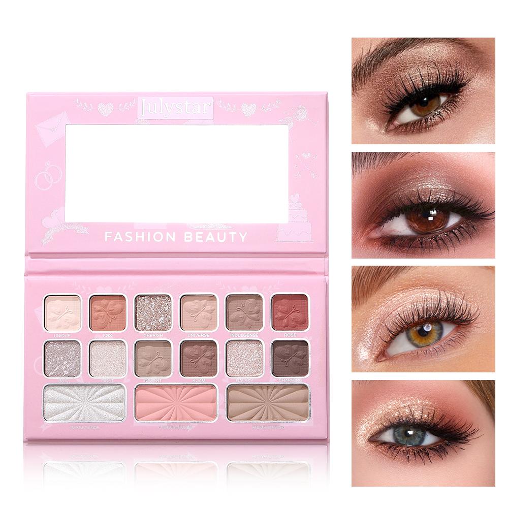 JULYSTAR 15-Color Multi-Functional Face Palette, Eyeshadow Pink Blush Highlighter Bronzer, Long Lasting Matte & Glitter Shimmer Eye Cosmetics Set