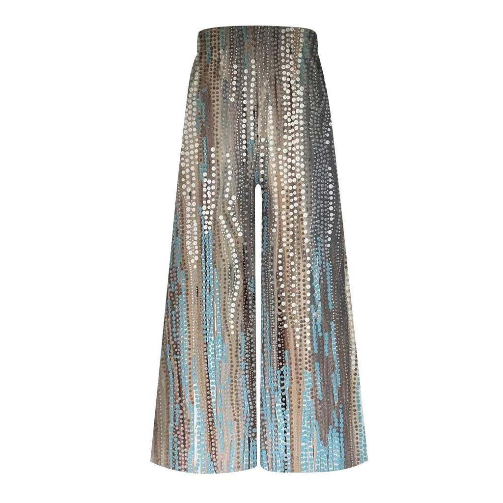Women's Fashion Loose Casual Print Elastic Waist Pocketless Wide Leg Casual Pants