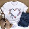 New Women Black T Shirt Feather Flower Love Heart Printed Tops Ladies Female Cute Graphic Tee Shirts Women O-Neck T-Shirts Tops