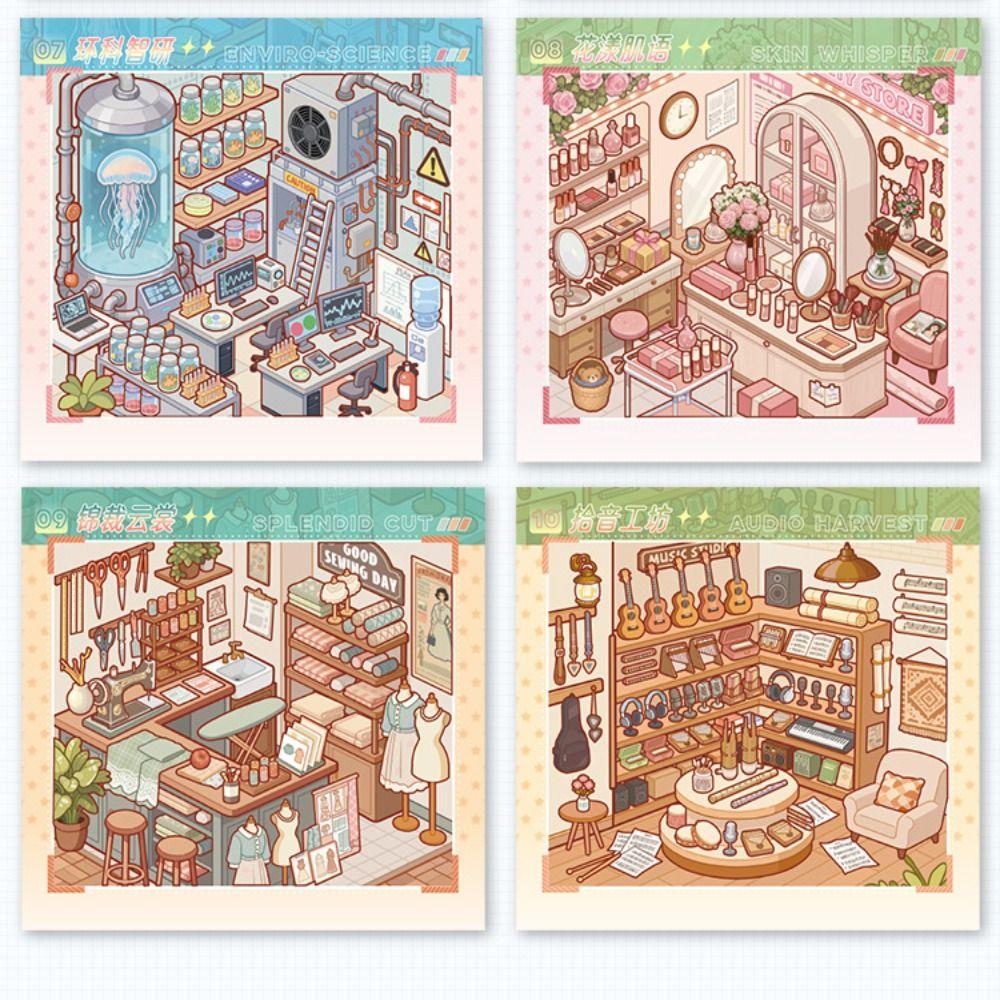 Cute Room Scene Miniature Scene Sticker Spiral Bound Decorating Sticker Book Student Stationery