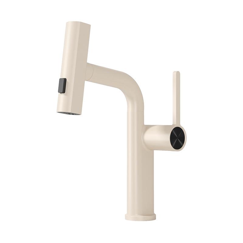 Fashion Basin Faucet Brass Pull Out Stream Sprayer Hot Cold Water Sink Rotation Spout functions White Brush Gold Mixer Wash Tap