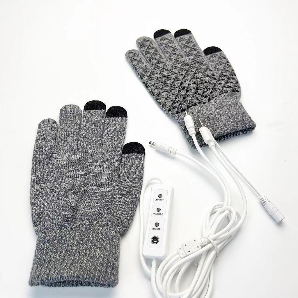 USB Electric Heating Knitted Warm Gloves Double-sided Heated Palm Glue Points Anti-slip Touch Screen Men and Women Outdoor Sports Riding