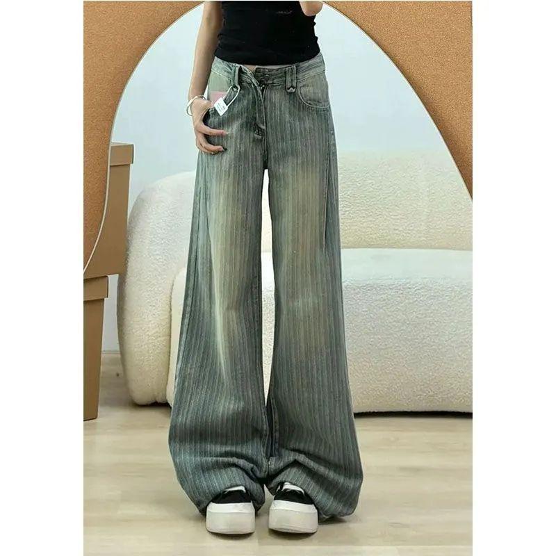 Women s High-Waist Retro Striped Wide-Leg Jeans - Spring Collection XX-Large