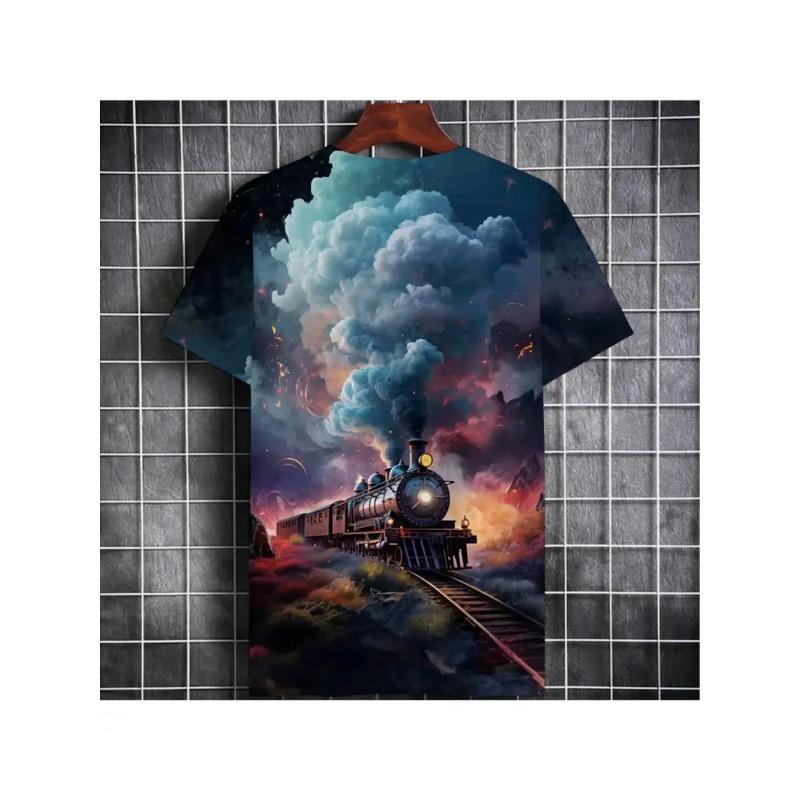 Großes Herren Zugmuster 3D-gedrucktes Herren Rundhals Kurzarm T-Shirt Sommer Mode T-Shirt Lässig Bequem Vielseitiges Oberteil