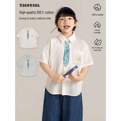Youyou Boys' Hand-Painted Print Short-Sleeve Casual Shirt