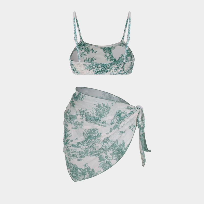 Европейский и американский цветочный трехсекционный комплект бикини с юбкой-накидкой 2025 One Size