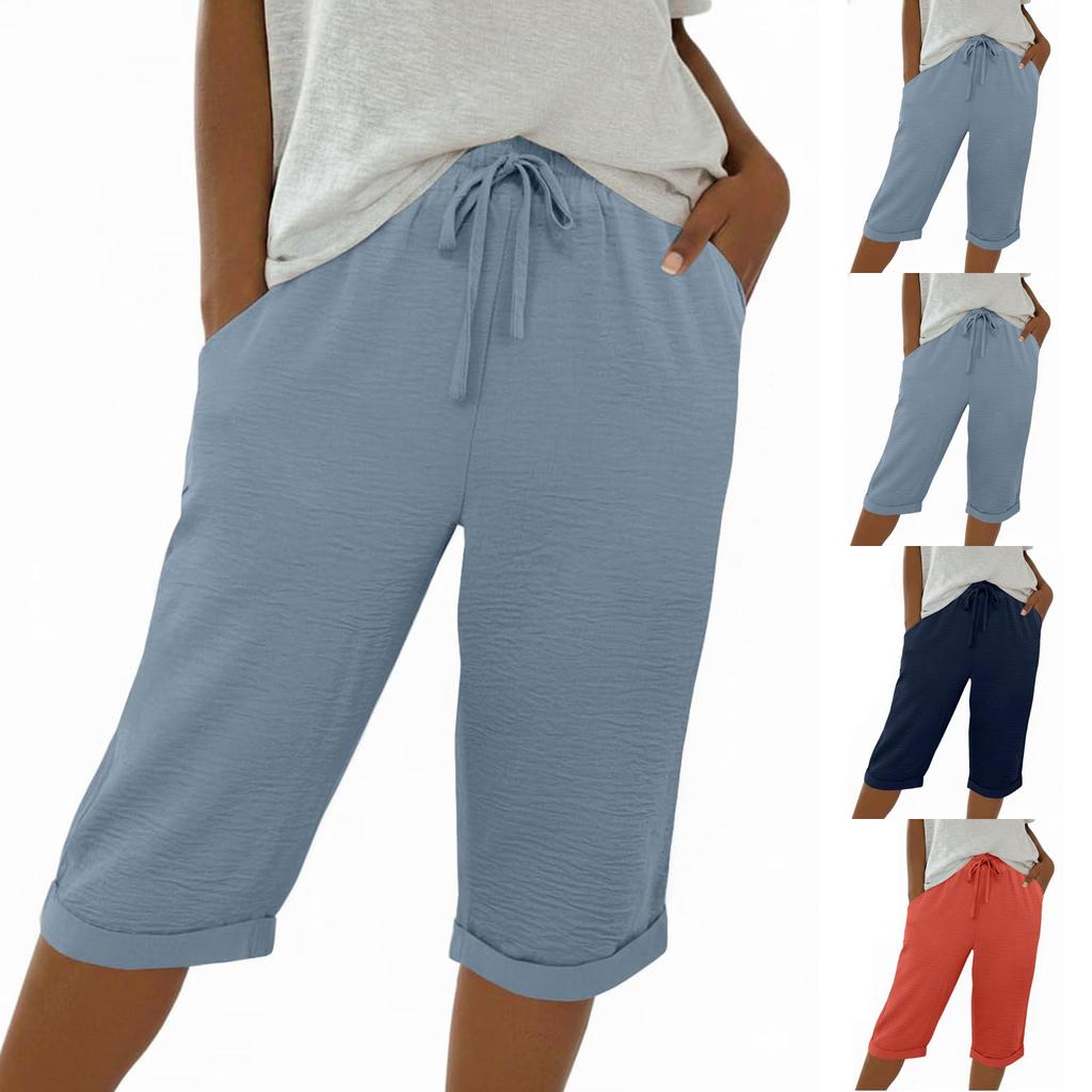 Women Elastic High Waist Pant Casual Fit Wide Leg Long Pants Trousers With Pockets