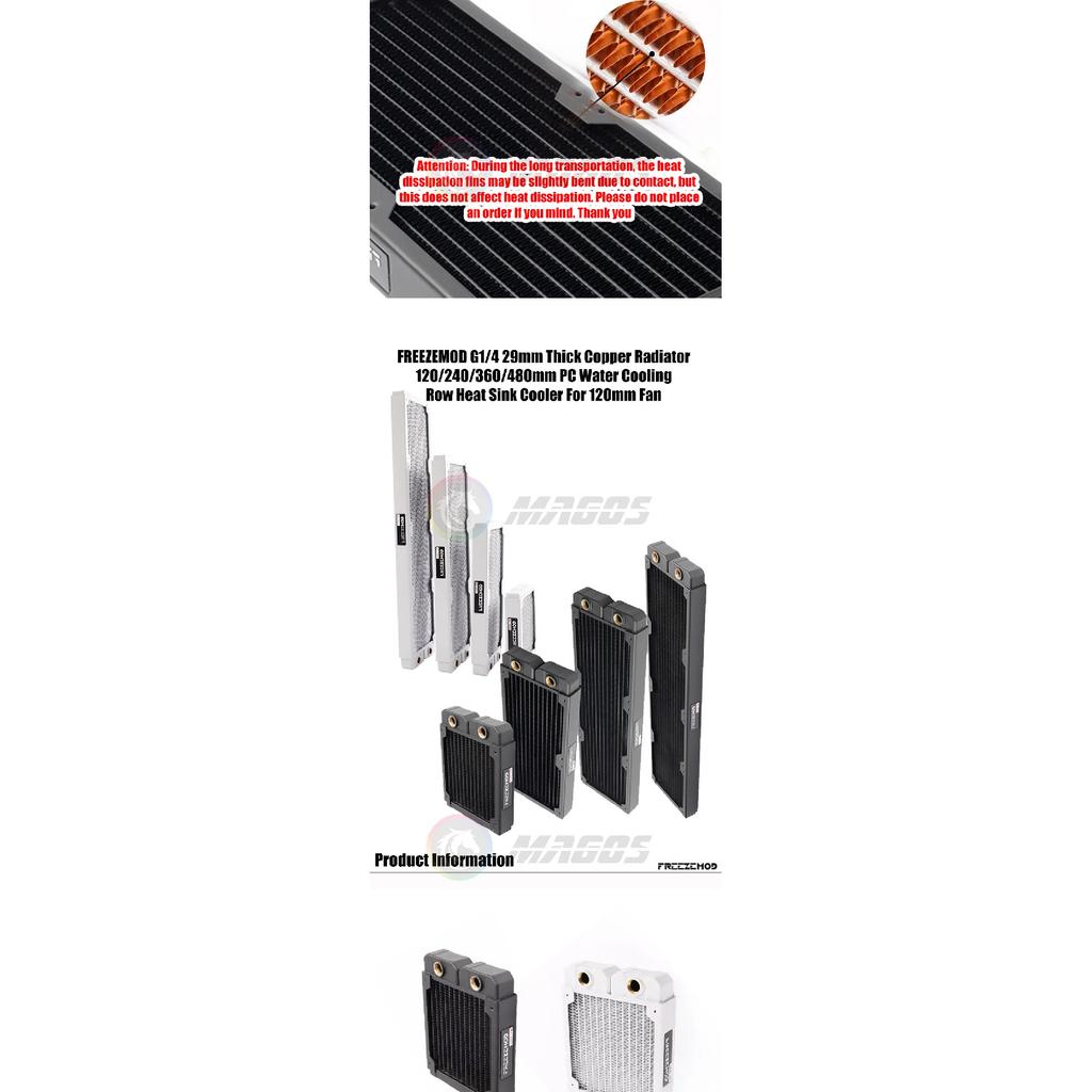 FREEZEMOD G1/4'' 29mm Thick Copper Radiator 120/240/360/480mm PC Water Cooling Rad. Row Heat Sink Cooler for 120mm Fan