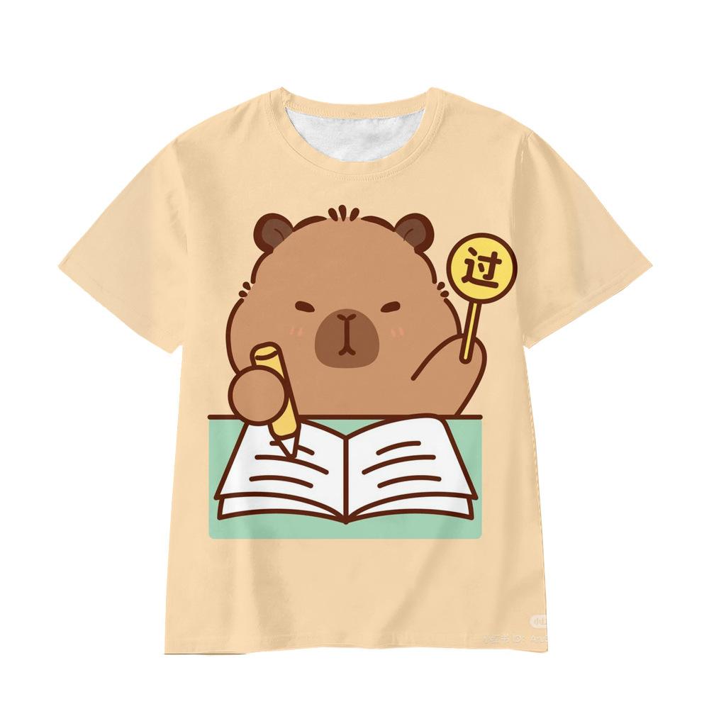 Children's T-Shirt Girl Capybara Printed Little Girl Clothes Short Sleeve Children Top O-Neck Tight T-Shirt Fashion Girl T-Shirt