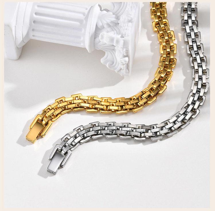 Watchband Statement Chain Bracelet for Women, Bold Strap Chain Bracelets, Stainless Steel Links Wristband