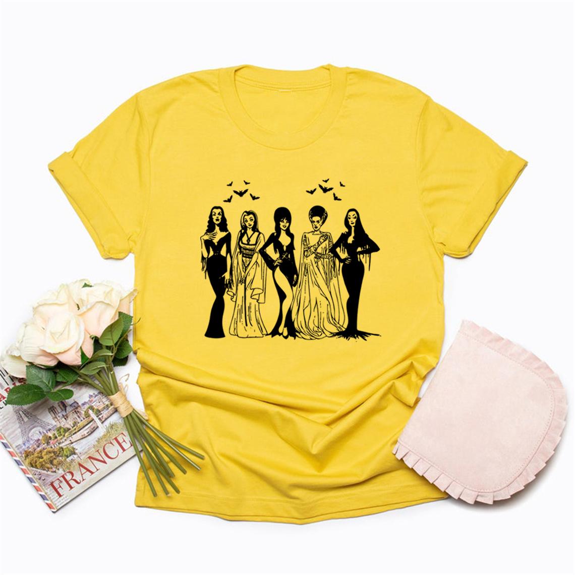 

Spooky Girls T-Shirt Halloween Friends Squad T Shirt Cute Halloween Tee Women Short Sleeve Graphic T Shirts Vampire Shirt Top XXXL жовтий