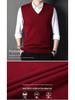 Men's V-Neck Knitted Vest: Thick Sleeveless Sweater for Autumn/Winter - Solid Color, Middle-Aged Business Style