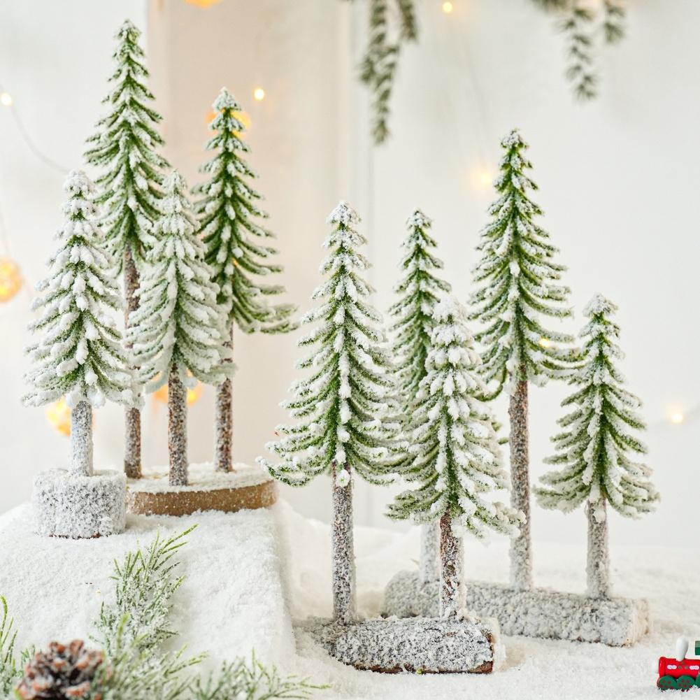 Mini Desktop Christmas Tree Ornaments Realistic Cedar Flocking Tree Tabletop Decor for Festive Home or Office Decoration