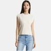 Calvin Klein Solid Color Asymmetrical Cut Sleeveless Knit Sweater Women Tops Cream J222846