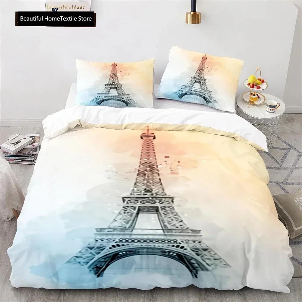 Comforter Luxury New 3D Print Eiffel Tower Lake Colourful Cloud Beautiful Landscape Bedding Set King Size Comforter