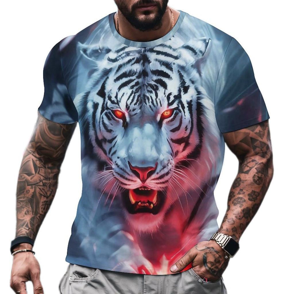 Summer 2025 3d Tiger Print T-shirts For Men Short Sleeve Tees Summer Quick Dry Pullover Top Loose Oversized Man Fashion Men Tees