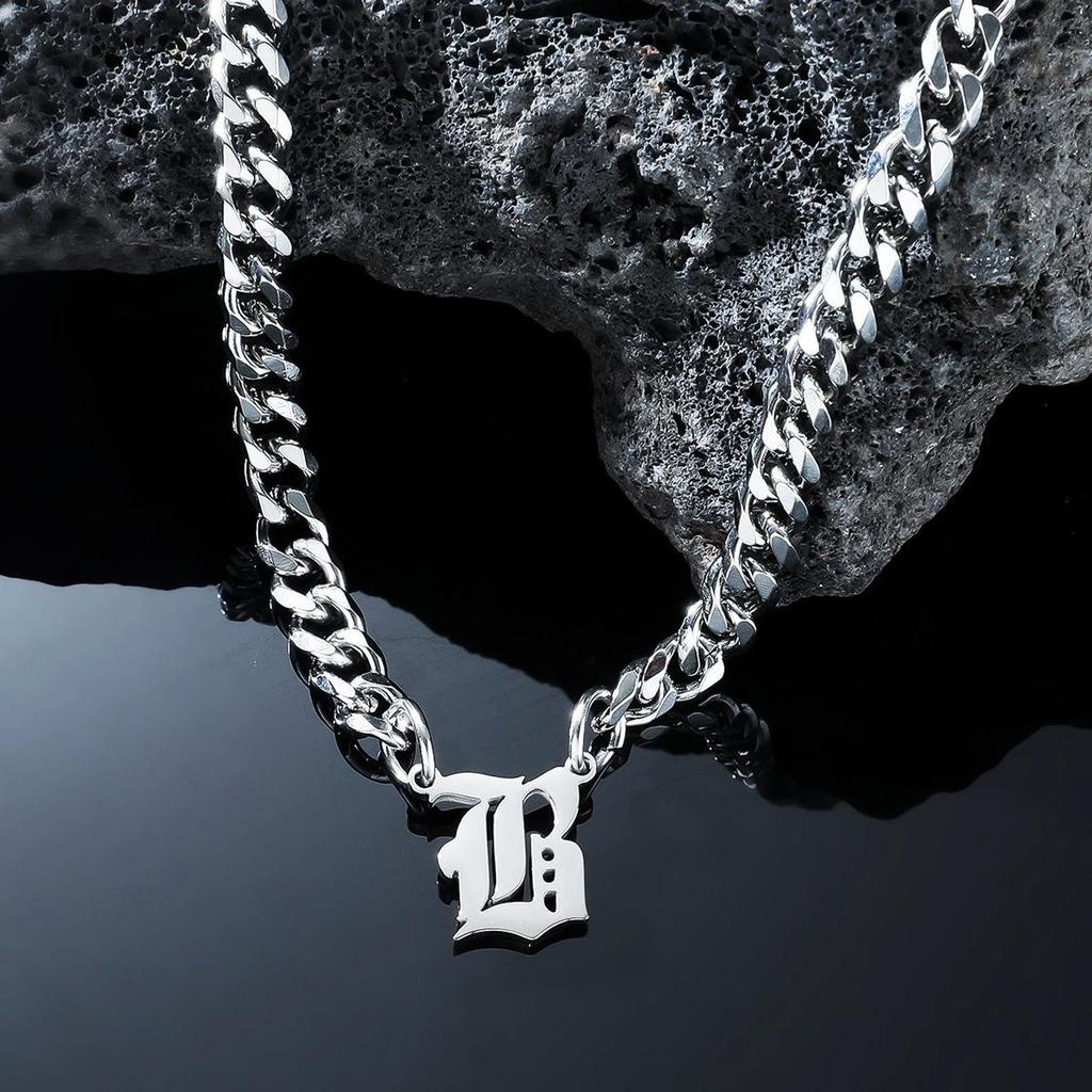 Stainless Steel English Letter Pendant Cuban Necklace - Hip-Hop Trend
