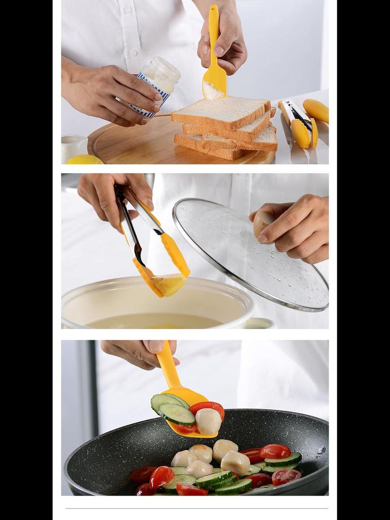 Set di Attrezzatura da Cucina in Silicone All-Inclusive da 10 Pezzi: Padella Antiaderente, Paletta da Cucina, Cucchiaio, Spatola da Frittura, Mestolo per Zuppa, Secchio di Conservazione.