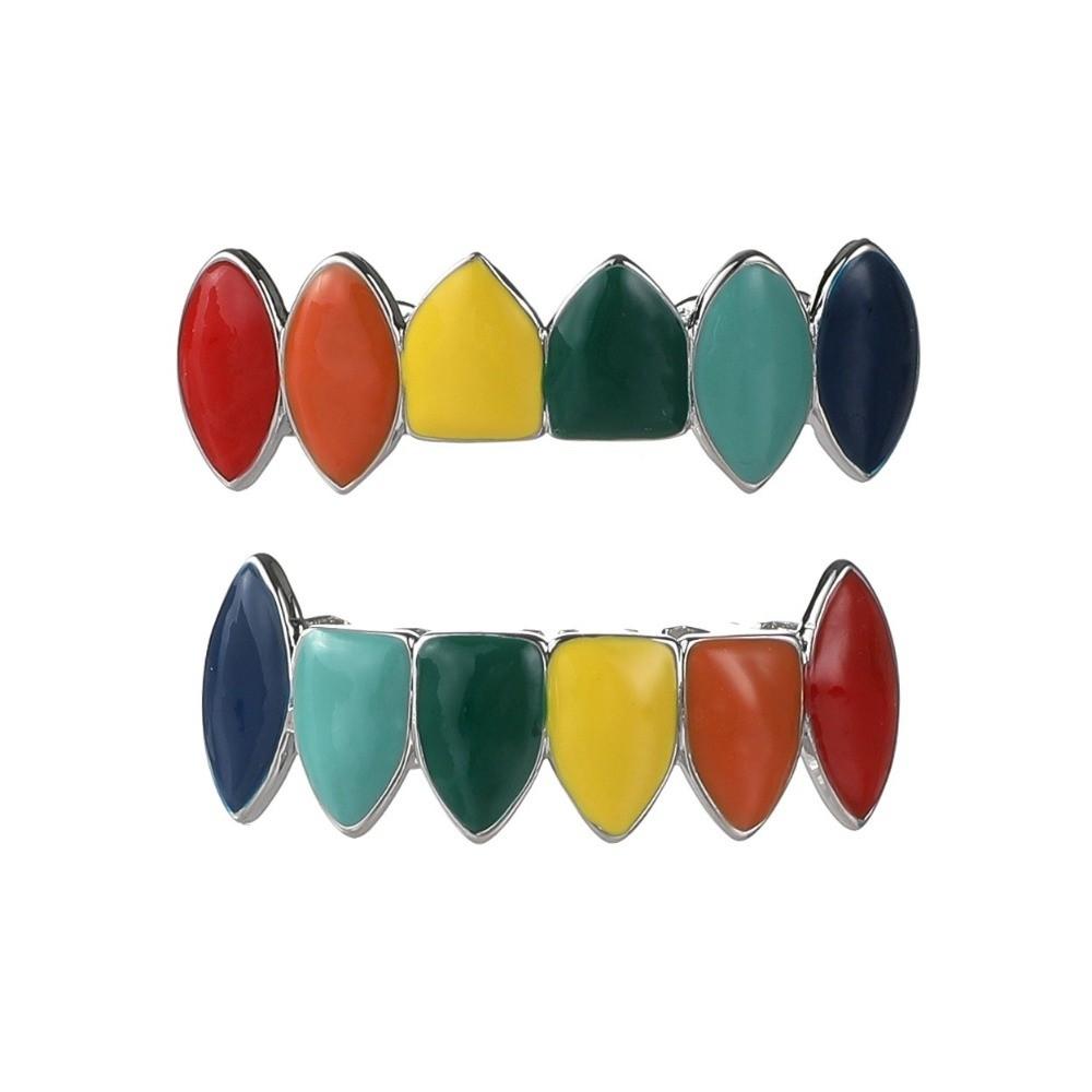 6 Teeth Colorful Dental Jewelry Exaggerate Design Teeth Grills Funny Tooth Decorations Rapper