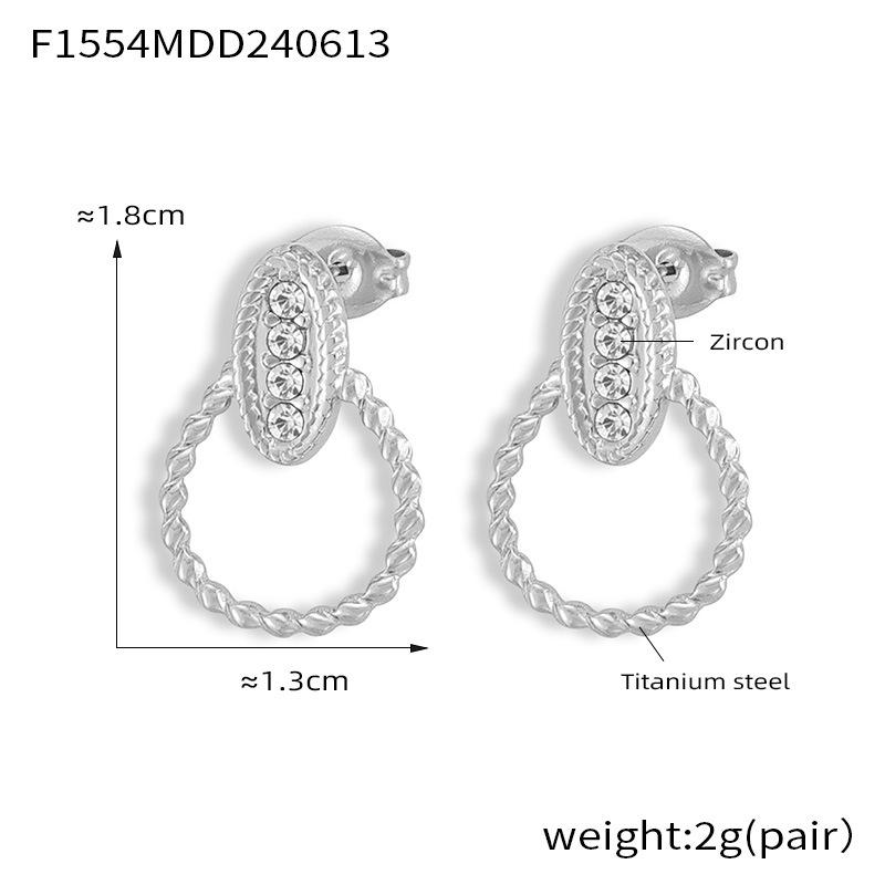 Fashionable French Zircon Twist Stud Earrings - Retro Gold-Plated Geometric Titanium Steel Jewelry