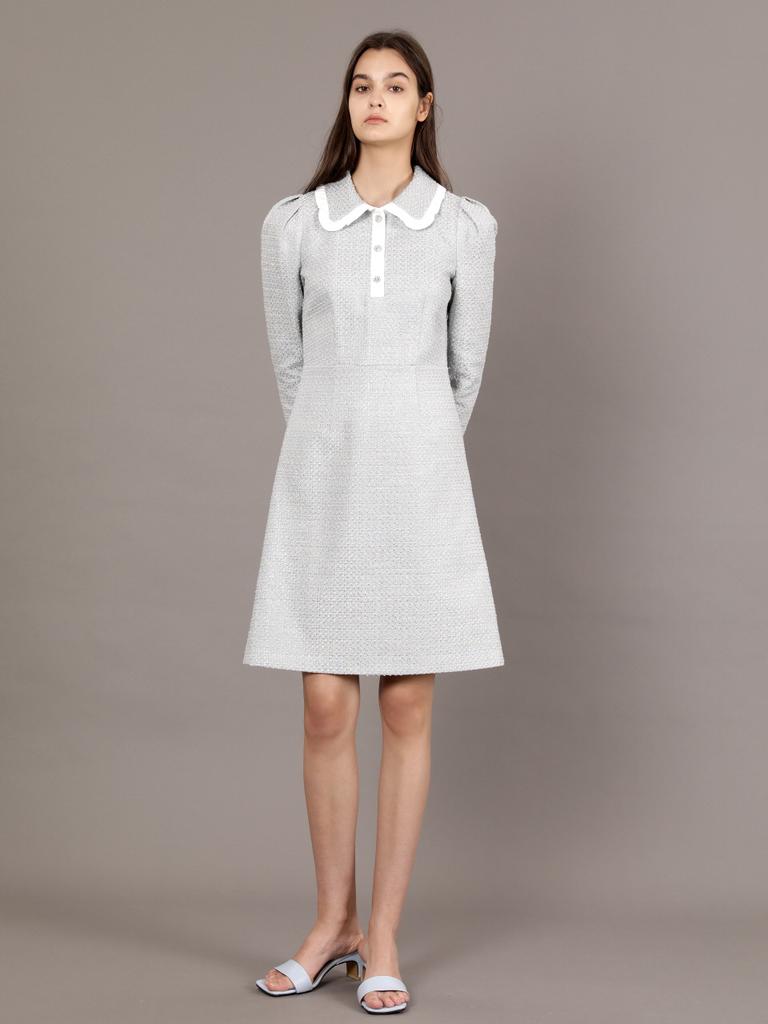 Koes Tweed Jewel Button Dress_Sky Blue