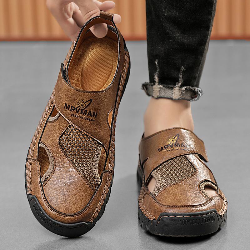 

Men Hiking Sandals Black Khaki Outdoor Summer Wide Palm Handmade Clogs Beach Shoes for Father Plus Size EU:48 коричневий