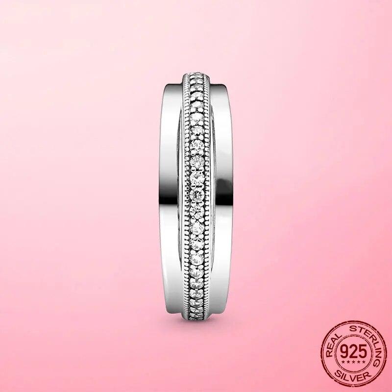 Lucky Finger Rings Real 925 Silver Triple Band Pave Ring Female Ring for Women Wedding Engagement Fine Jewelry Gift