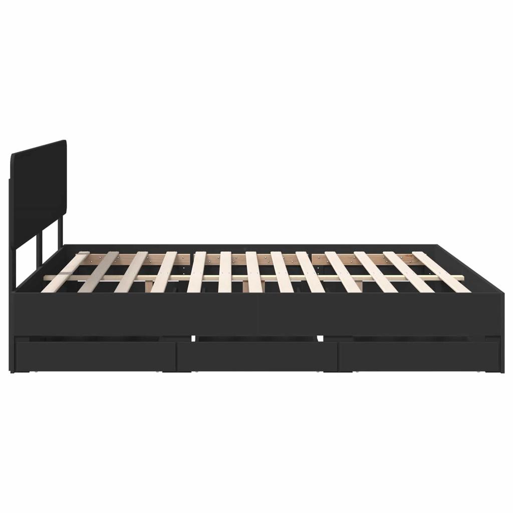 Bed Frame with Drawers Black 180 x 200 cm Particleboard