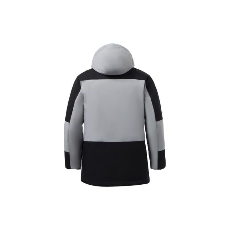 Li Ning Fitness Series Color Block Logo Print Stand Collar Zipper Down Jacket Men Outerwear Light-Gray AYMR147-3