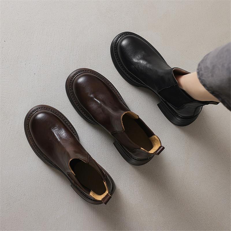 Fashion New Autumn/winter Genuine Leather Women Boots Round Toe Shoes for Women Fashion Platform Boots Women High Heels Chelsea Boots