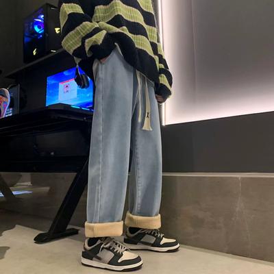 Herbst Winter Verdicken Breite Bein Jeans Frauen Retro Hohe Taille Harajuku Studenten Baggy Hosen Y2k Teens Alle-spiel Mode Straße