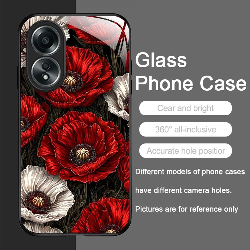 

Retro Poppy Flower Bloom Hot Red Printed Tempered Glass Phone Case for OPPO Realme 14 13 12 11 10 Pro Plus GT Neo3 2 X7Pro Cover Realme C65 4G