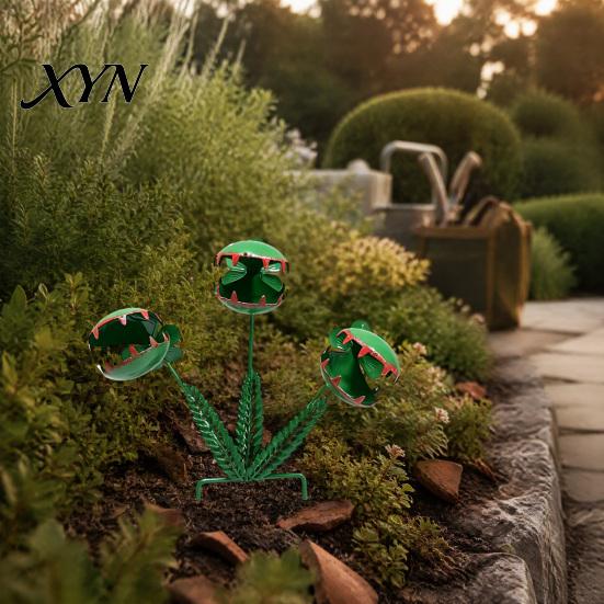 Durable Iron Yard Decoration Venus Flytrap Garden Stake, Metal Carnivorous Plant Art Ornament, Funny Piranha Stake Outdoor Lawn Patio Flower