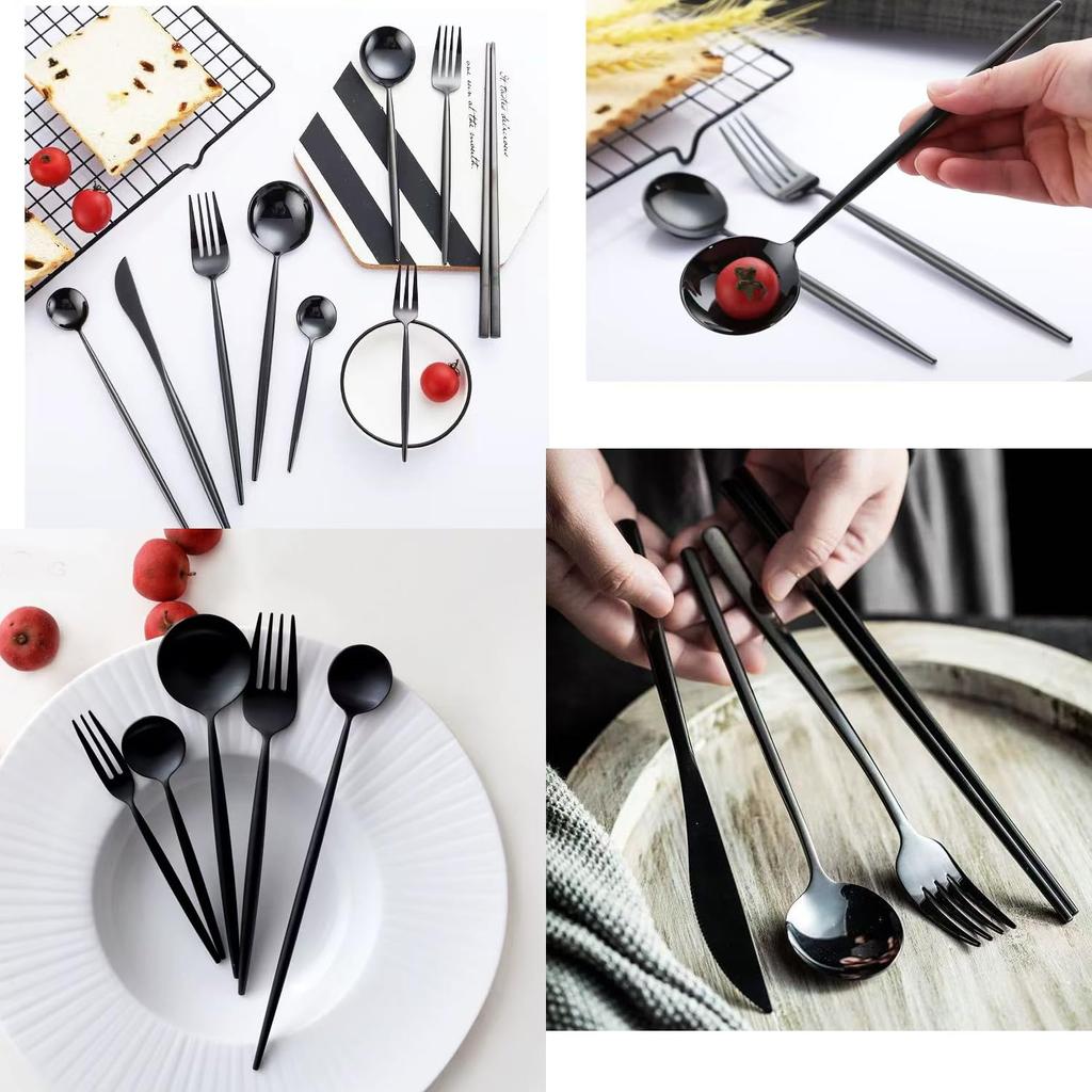 MGOXO Bestikk Middagsbestikksett for Titanbelagt Rustfritt Speil Oppvaskmaskin Tilgjengelig i Mange Kjøkkenbestikk Bryllupsgave Svarte Deler Japansk