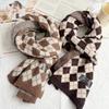 Japanese retro burgundy rhombus plaid wool scarf women's winter warm versatile college style knitted scarf tide