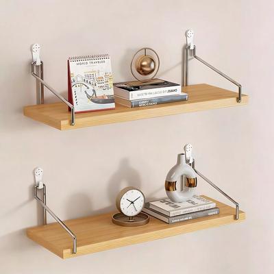 Partition Rack Wooden Material Wall Shelf Wall Mounted No-Punch Design Wall Display Hanging Organizers Bookshelf Wall Display