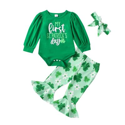 Toddler Girls Clothes, Long Sleeve Round Neck Letters Print Romper Tops Long Pants Casual Outfits+ Headband