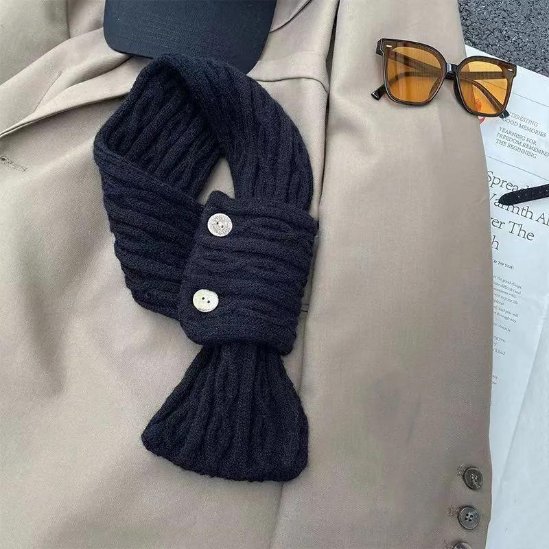 

WTEMPO Women s Retro Elegant Cold-proof Windproof Warm Outdoor Scarves Autumn Winter Casual Versatile Scarves with Two Buttons 1pc чорний