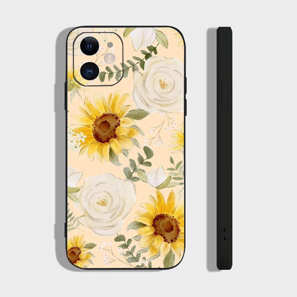 Sunflower Flower Sea Phone Case For IPhone 17 Air 16 15 14 13 Pro Max 11 12 Black Silicone Cover IPHONE 15PROMAX