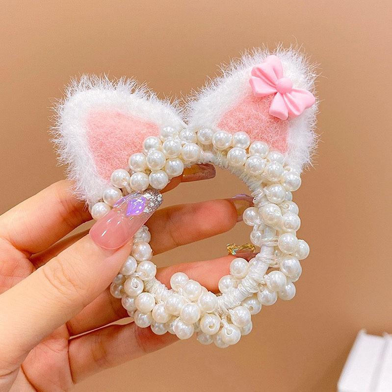 1PCS Cat Ear Pearl Girls Cute Kids Elastic Hair Bands Children Hair Ties Princess Hair Accessories Baby Headwear