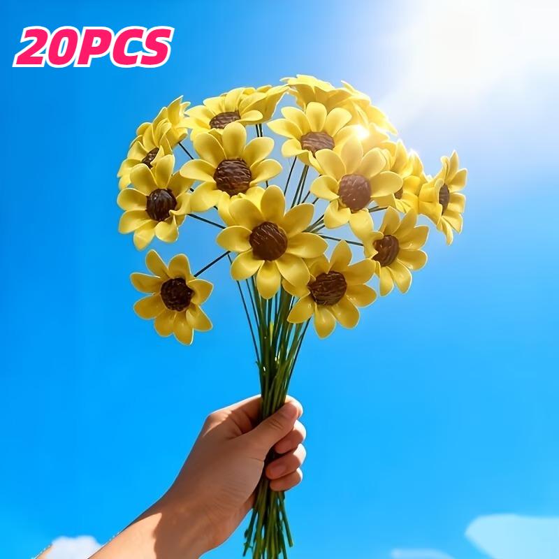 10/20/40pcs Hand-Pinched Ceramic Sunflower Flowers Realistic Decoration TV Cabinet Desktop Shelf Flower Ornament Home Decor Gift