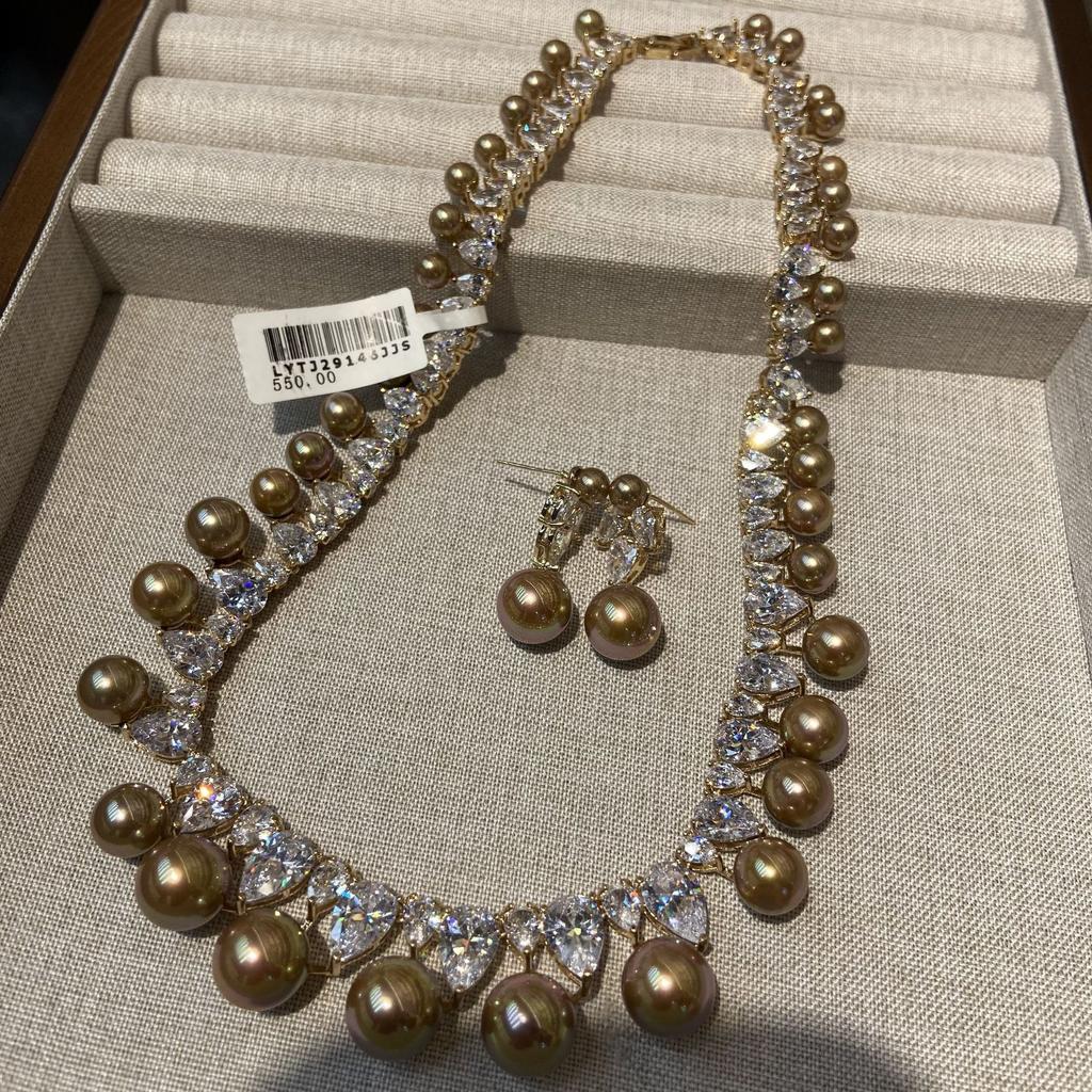 Luxury Accessories Brown Water Drop Zircon Earrings Necklace Set High-End Dinner Bridal Wedding Jewelry