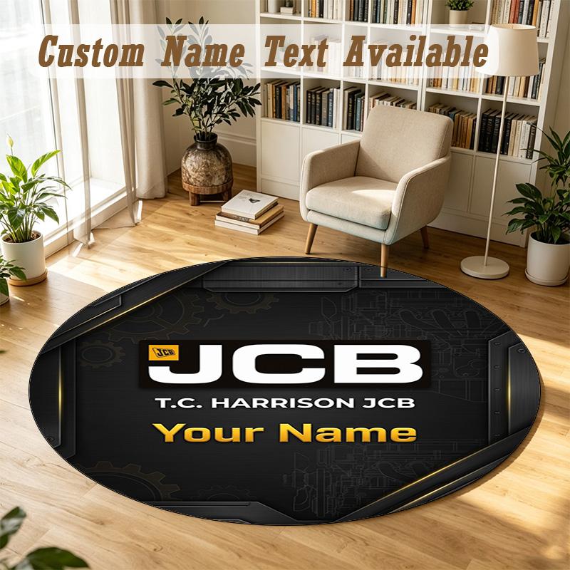 Round Rug Custom NameJCB Pattern Non Slip Carpet Home Floor Decor