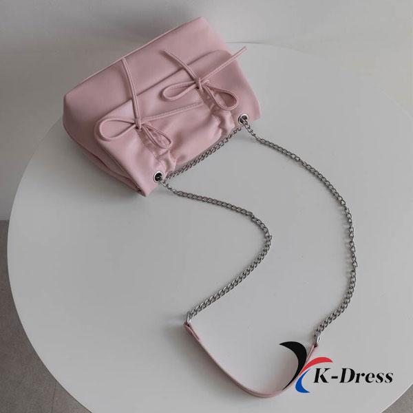 Loving Ribbon Leather Chain Shirring Square Flap Crossbody Shoulder Bag (4 Colors)