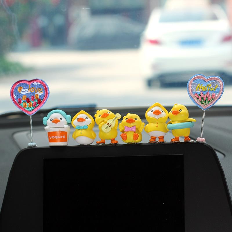 6pcs Anime Figure Little Yellow Duck Model Decor Cute Car mounted Ornaments Auto Interior Dashboard Accessories for Girls Gifts