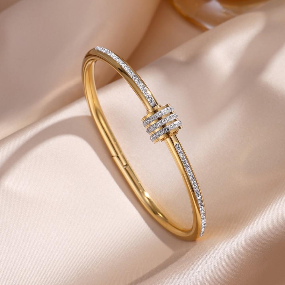 Yupsk Bracciale per Coppia in Acciaio di Titanio Zircone Lucido Intarsiato Braccialetti in Acciaio Inossidabile Colore Oro/Argento Gioielli da Donna Regalo